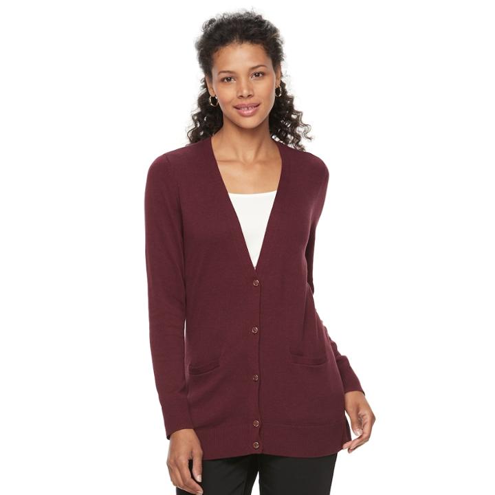 Women's Croft & Barrow&reg; V-neck Button-down Cardigan, Size: Xl, Red