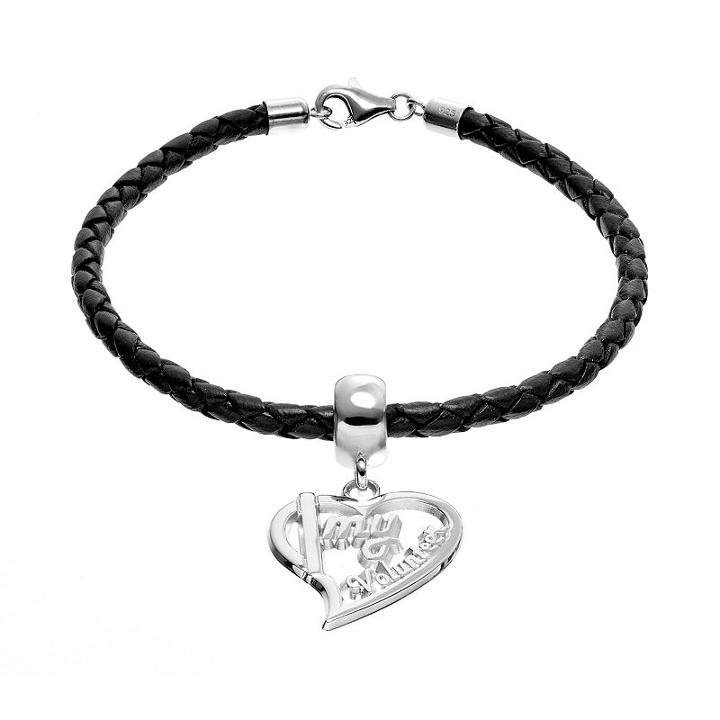 Insignia Collection Sterling Silver & Leather I Love My Volunteer Heart Charm Bracelet, Women's, Size: 7.5, Multicolor