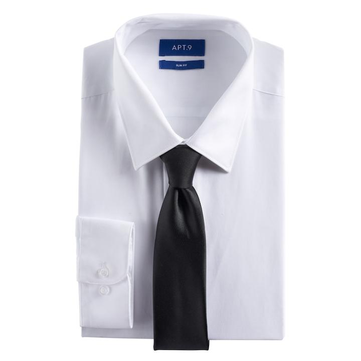 Men's Apt. 9&reg; Slim-fit Stretch Spread-collar Dress Shirt & Tie Set, Size: M-34/35, White