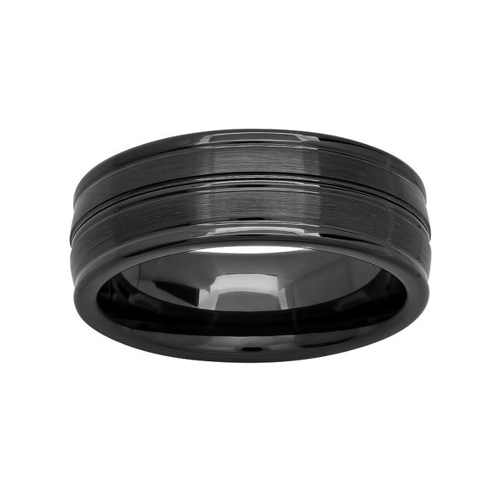 Black Ion-plated Ceramic Double Row Band - Men, Size: 7, Grey