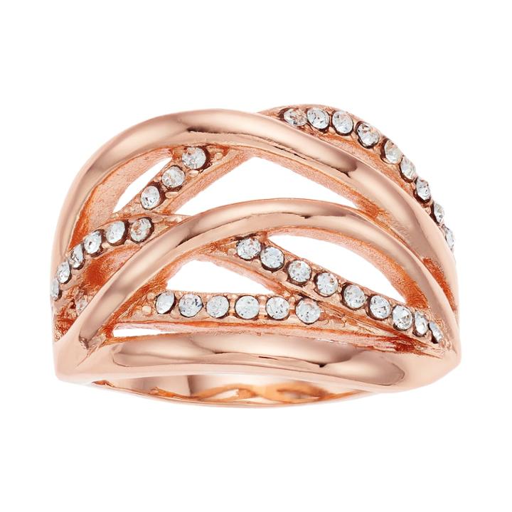 Brilliance Rose Gold Tone Crisscross Ring With Swarovski Crystals, Women's, Size: 8, White