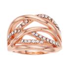Brilliance Rose Gold Tone Crisscross Ring With Swarovski Crystals, Women's, Size: 8, White