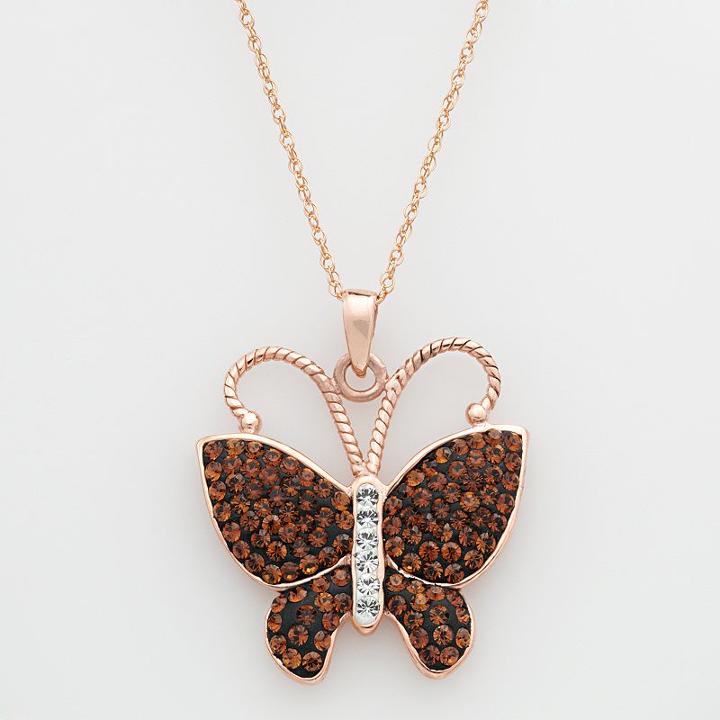 14k Rose Gold-over-silver Crystal Butterfly Pendant - Made With Swarovski Crystals, Women's, Size: 18, Brown