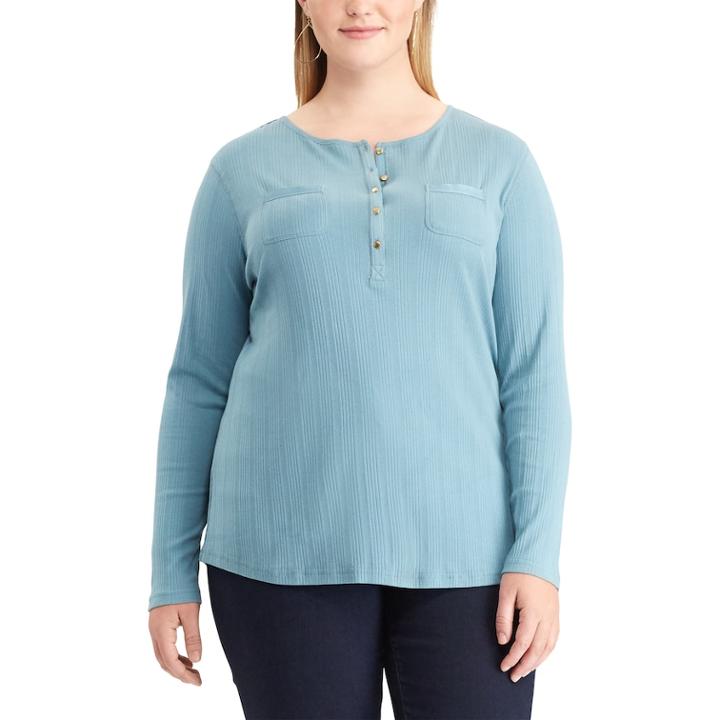 Plus Size Chaps Pocket Henley, Women's, Size: 1xl, Blue