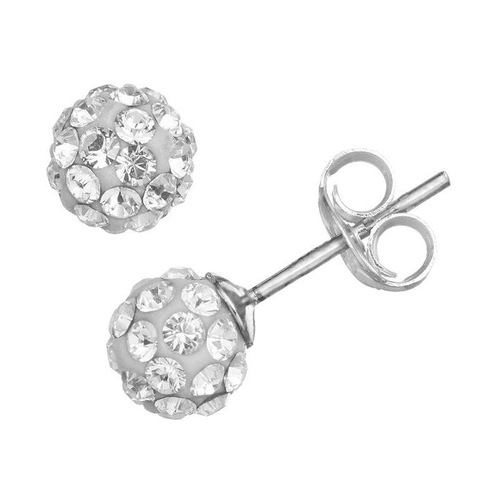 Charming Girl Sterling Silver Crystal Ball Stud Earrings - Made With Swarovski Crystals - Kids, White