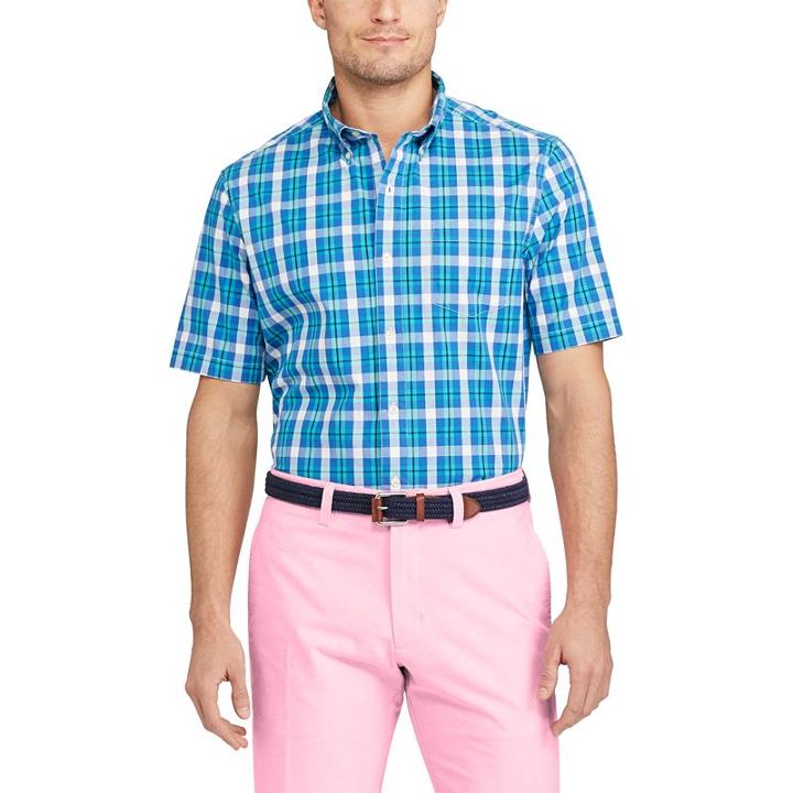 Men's Chaps Classic-fit Plaid Stretch Poplin Button-down Shirt, Size: Large, Blue