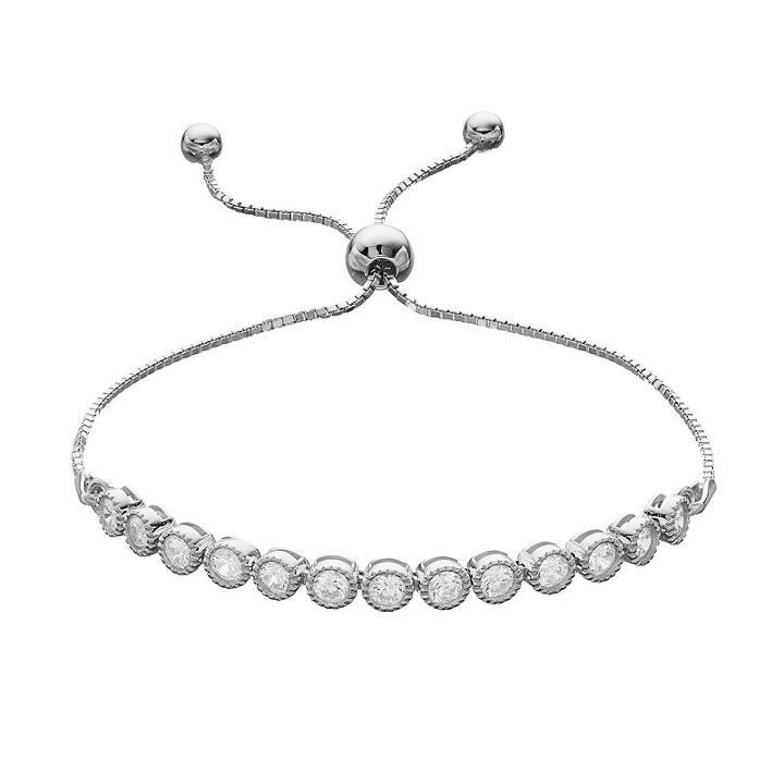 Cubic Zirconia Sterling Silver Lariat Bracelet, Women's, White