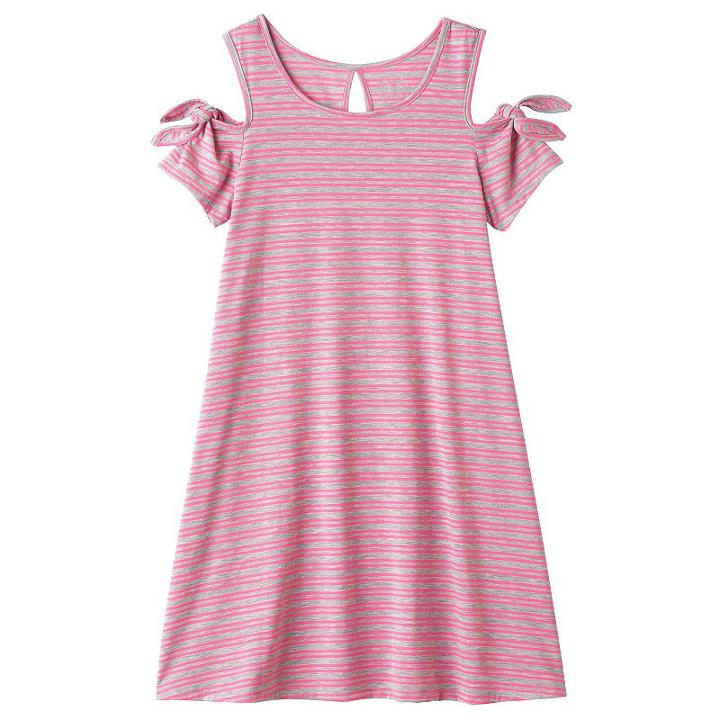 Girls 7-16 & Plus Size So&reg; Patterned Cold Shoulder Swing Dress, Girl's, Size: 14 1/2, Brt Pink