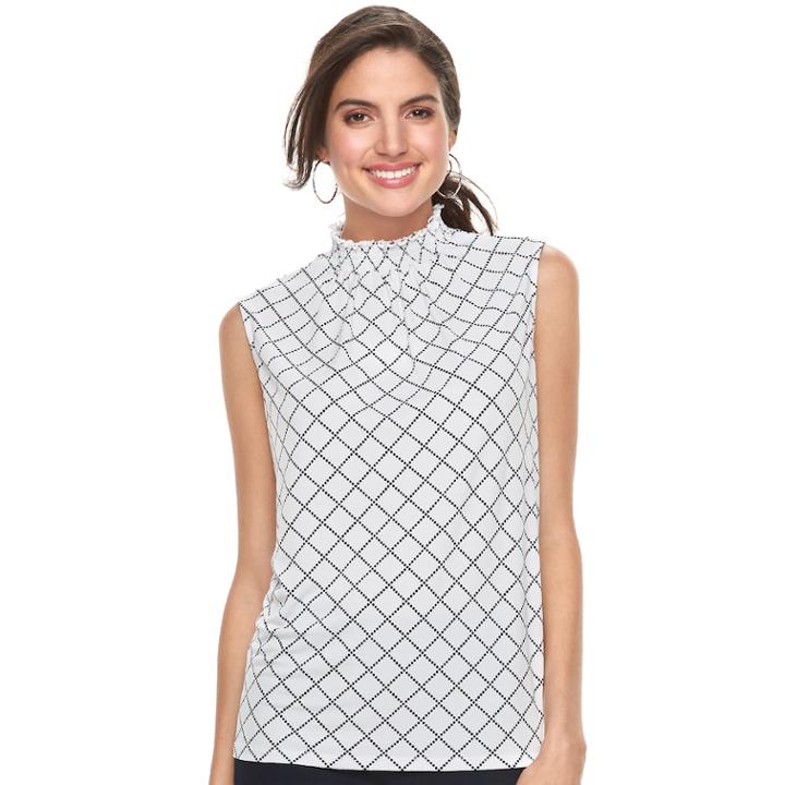 Women's Elle&trade; Print Mockneck Top, Size: Small, White