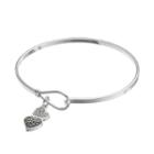 Silver Luxuries Silver Plated Marcasite & Crystal Heart Charm Bangle Bracelet, Women's, Grey