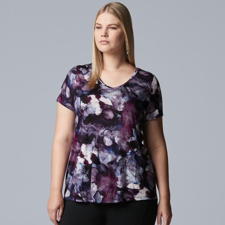 Plus Size Simply Vera Vera Wang Print Scoopneck Tee, Women's, Size: 0x, Drk Purple