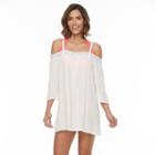 Women's Beach Scene Off-the-shoulder Cover-up, Size: Small, White