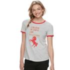 Juniors' So&reg; Pajamas: Holiday Ringer Graphic Tee, Teens, Size: Medium, Med Grey