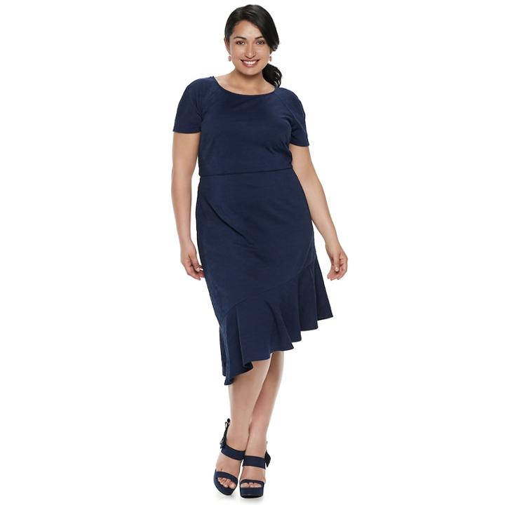 Plus Size Suite 7 Ruffle Fit & Flare Dress, Women's, Size: 16 W, Blue