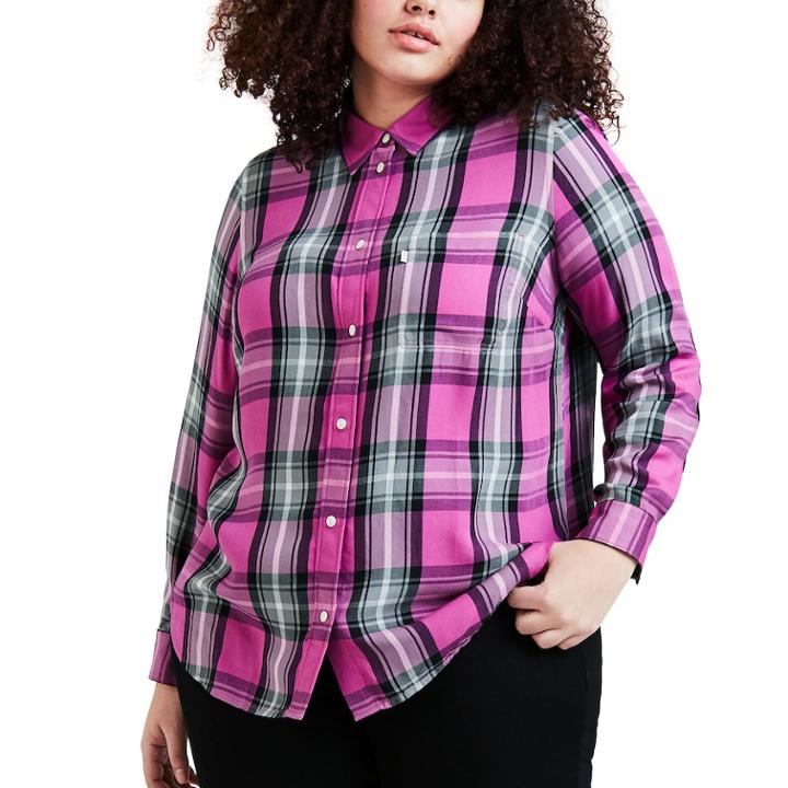 Plus Size Levi's Button Front Top, Women's, Size: 2xl, Harbor Seal Rose