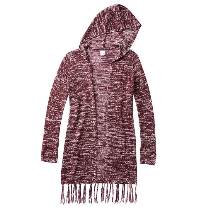 Girls 7-16 Mudd&reg; Space-dyed Fringe Hooded Cardigan, Girl's, Size: 12, Red