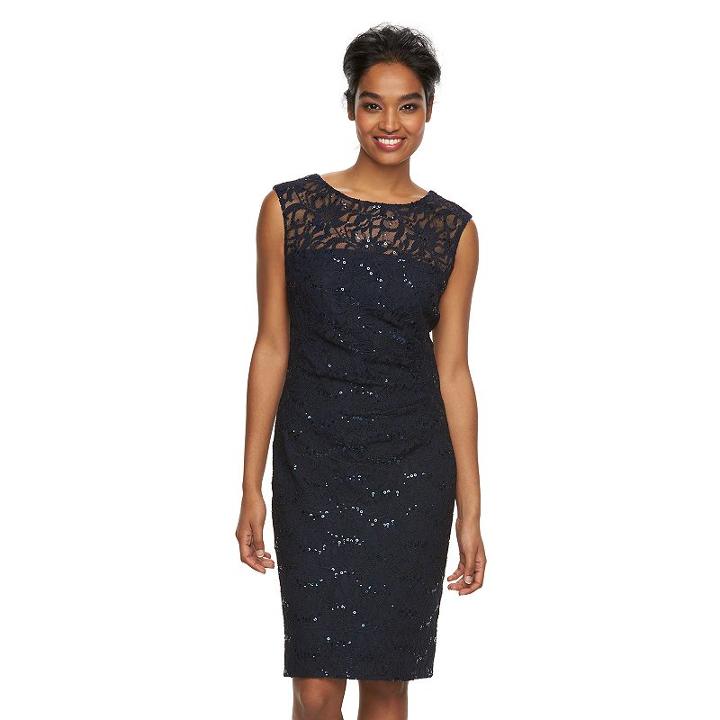 Women's Scarlett Illusion Lace Sheath Dress, Size: 6, Blue (navy)
