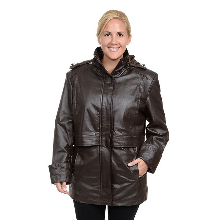 Plus Size Excelled Nappa Leather Parka, Women's, Size: 3xl, Brown