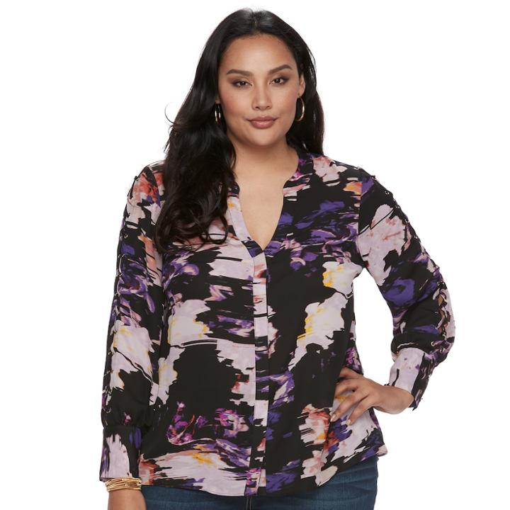 Plus Size Jennifer Lopez Lace-up Blouse, Women's, Size: 3xl, Black