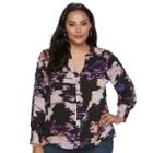 Plus Size Jennifer Lopez Lace-up Blouse, Women's, Size: 3xl, Black