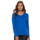 Women's Croft & Barrow&reg; Classic Long Sleeve V-neck Tee, Size: Large, Med Blue