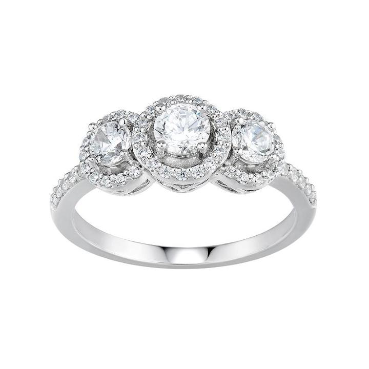 Diamonluxe Simulated Diamond 3-stone Engagement Ring In Sterling Silver (1 Carat T.w.), Women's, Size: 5, White