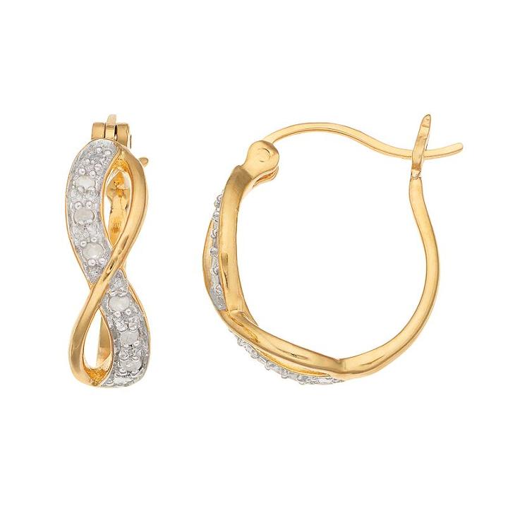 14k Gold Over Silver 1/10 Carat T.w. Diamond Infinity Hoop Earrings, Women's, White