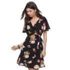 Juniors' Love, Fire Gauze Floral Faux-wrap Dress, Teens, Size: Xl, Black Floral