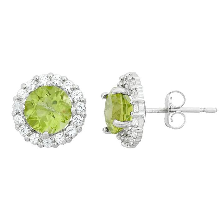 Peridot & White Topaz 10k White Gold Halo Stud Earrings, Women's, Green
