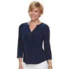 Women's Dana Buchman Knit Henley Top, Size: Small, Blue (navy)