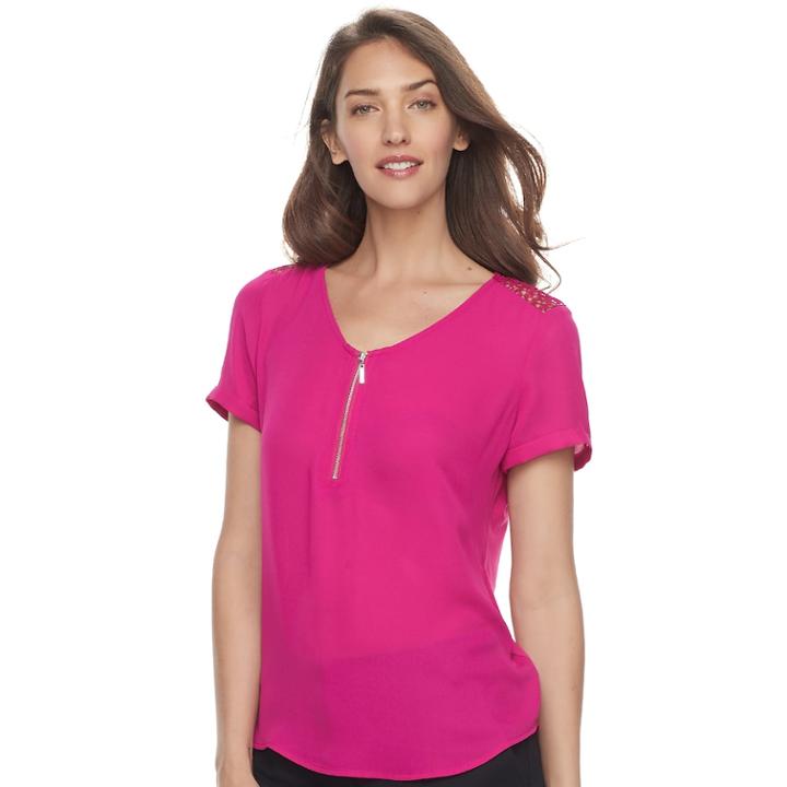 Women's Apt. 9&reg; Lace Accent Zipper Top, Size: Xs, Dark Pink
