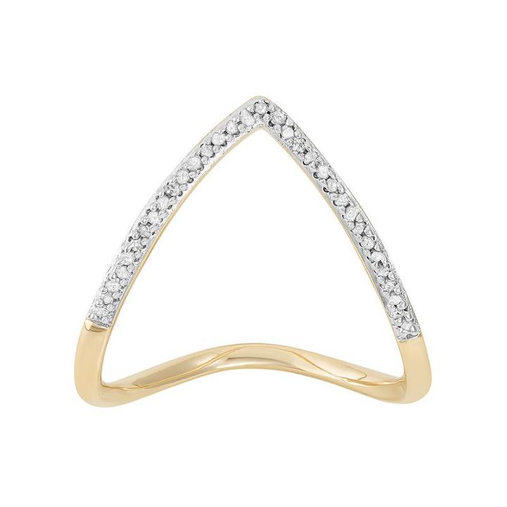 1/10 Carat T.w. Diamond 14k Gold-bonded Sterling Silver Chevron Ring, Women's, Size: 6, Yellow