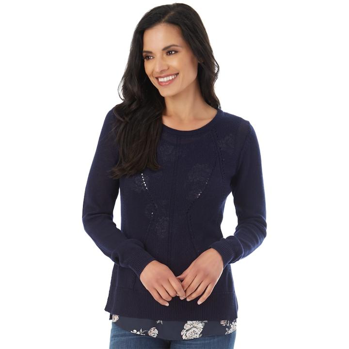 Women's Apt. 9&reg; Pointelle Sweater, Size: Xlrg Av/rg, Navy Branch Floral