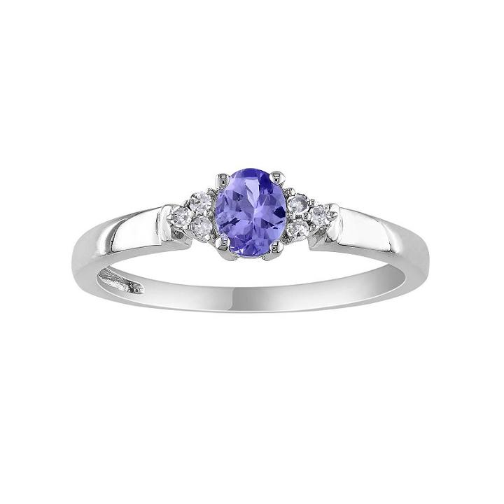 Tanzanite & Diamond Accent 10k White Gold Oval Ring, Women's, Size: 5, Purple