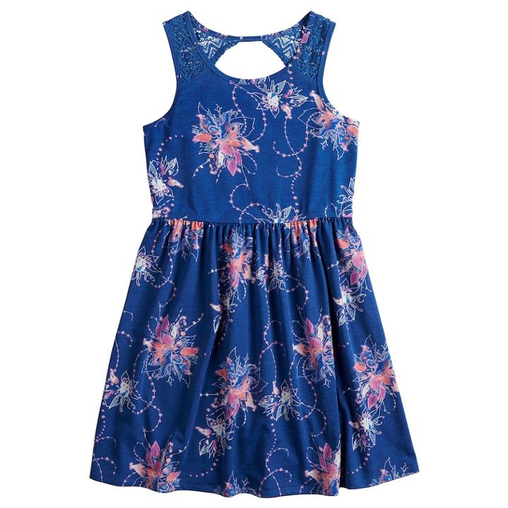 Girls 7-16 & Plus Size Mudd&reg; Crocheted Yoke Sleeveless Dress, Size: M/10, Med Blue