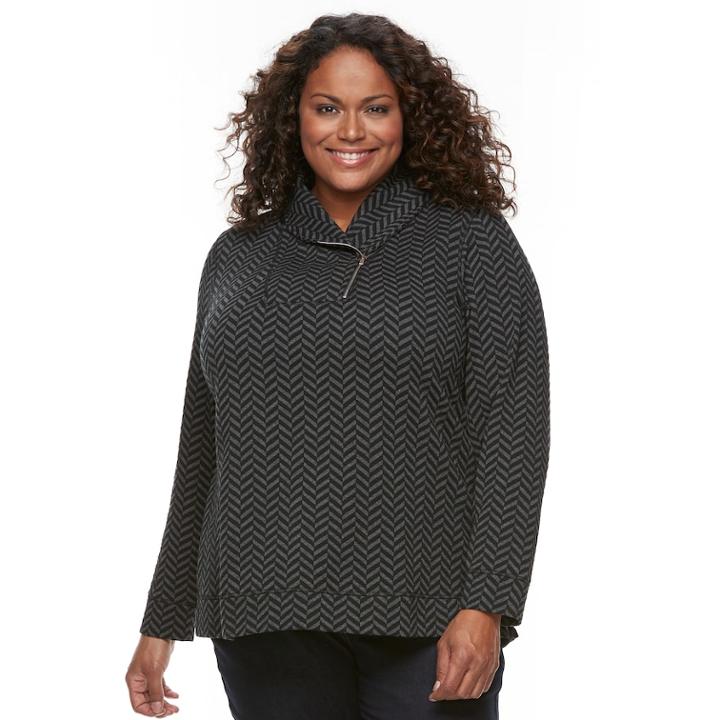 Plus Size Croft & Barrow&reg; Zip Shawl Collar Sweatshirt, Women's, Size: 2xl, Grey (charcoal)