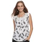 Juniors' Candie's&reg; Print Lace Inset Top, Teens, Size: Large, White