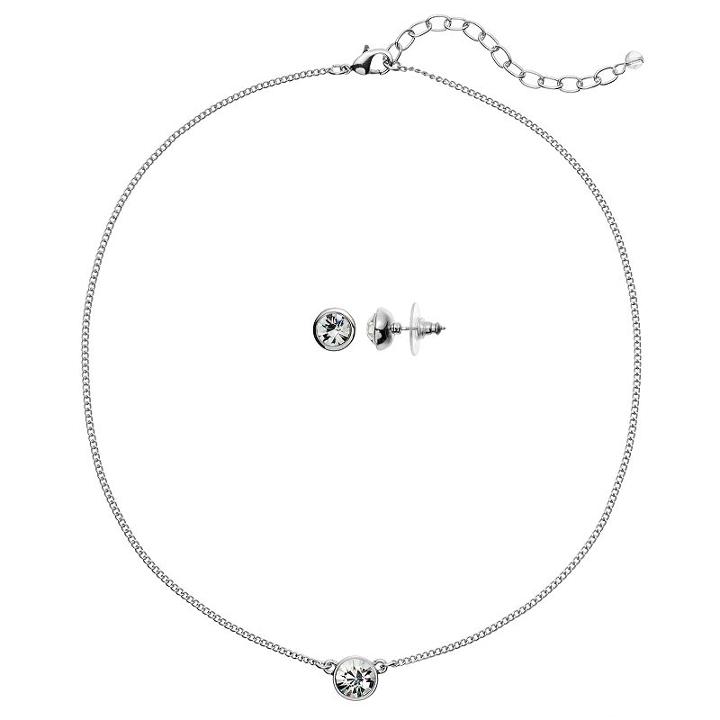 Napier Simulated Crystal Necklace & Stud Earring Set, Women's, Silver