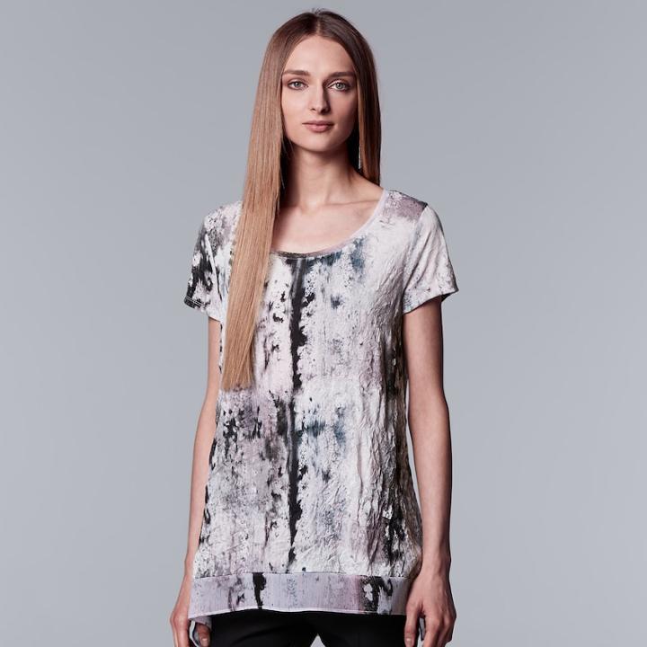 Women's Simply Vera Vera Wang Print Handkerchief-hem Tee, Size: Xxl, White
