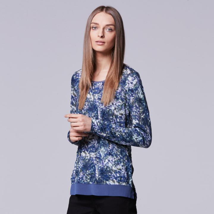Petite Simply Vera Vera Wang Print Crinkle Tee, Women's, Size: S Petite, Med Blue
