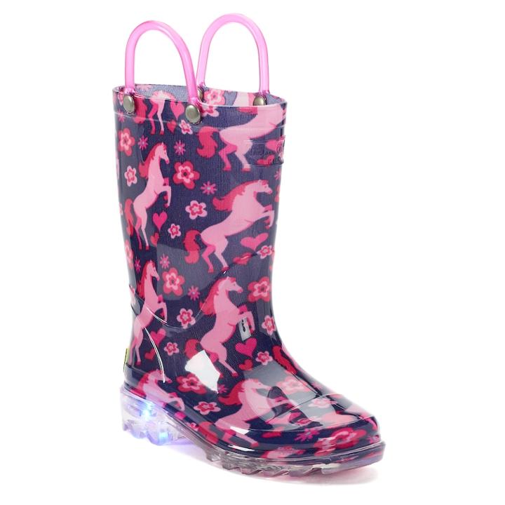 Western Chief Glitter Horse Lighted Girls' Light Up Waterproof Rain Boots, Size: 8 T, Med Blue