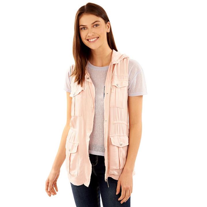Juniors' Wallflower Hooded Vest, Teens, Size: Small, Lt Orange