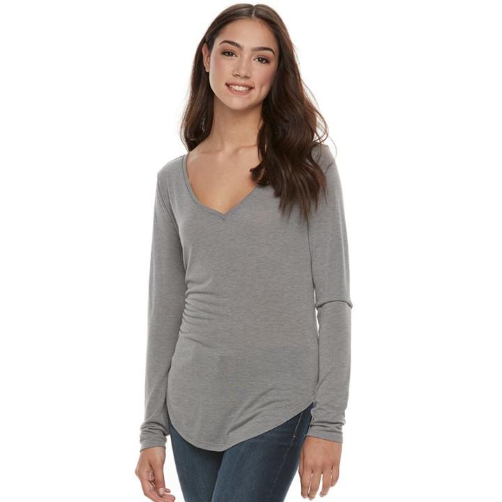 Juniors' So&reg; Long Sleeve V-neck Tee, Teens, Size: Xl, Grey (charcoal)