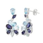 Blue Topaz & Lab-created Sapphire Cluster Drop Earrings, Women's