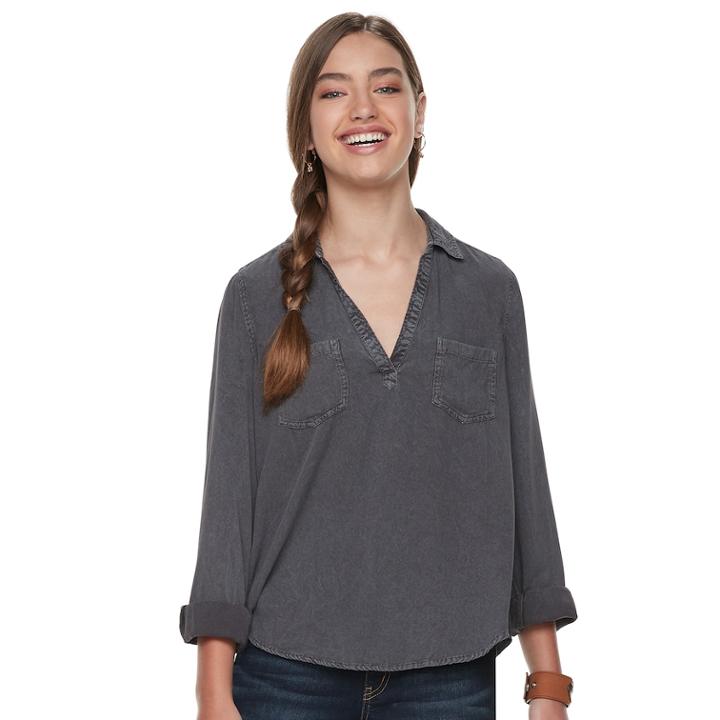 Juniors' Mudd&reg; Solid Popover Tunic, Teens, Size: Large, Dark Grey