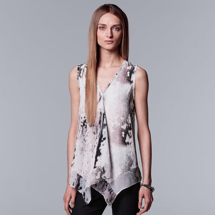 Women's Simply Vera Vera Wang Floral Draped Tank, Size: Medium, White