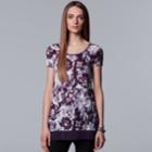 Women's Simply Vera Vera Wang Print Handkerchief-hem Tee, Size: Large, White