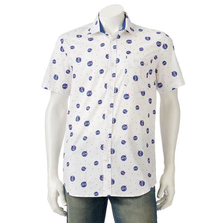 Men's Nasa Logo Button-down Shirt, Size: Medium, White
