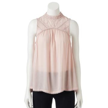 Juniors' Hint Of Mint Embroidered Mockneck Top, Girl's, Size: Medium, Pink Ovrfl