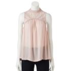 Juniors' Hint Of Mint Embroidered Mockneck Top, Girl's, Size: Medium, Pink Ovrfl